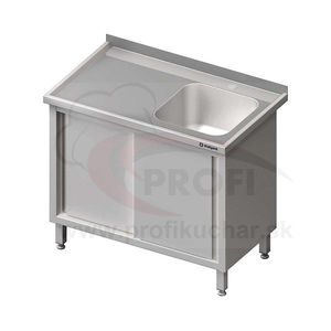 STALGAST Umývací stôl krytovaný s drezom - posuvné dvere 1300x700x850mm vyobraziť