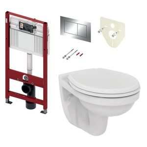 TECE set 1- Inštalačný modul s nádržkou UNI pre WC + tlačidlo chróm + úchyt + zvuková izolácia + závesné WC + WC sedátko vyobraziť