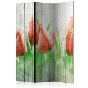 Paraván Red tulips on wood Dekorhome 135x172 cm (3-dielny) vyobraziť