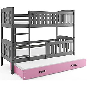BMS Detská poschodová posteľ KUBUŠ 3 s prístelkou / sivá Farba: Sivá / ružová, Rozmer.: 190 x 80 cm vyobraziť