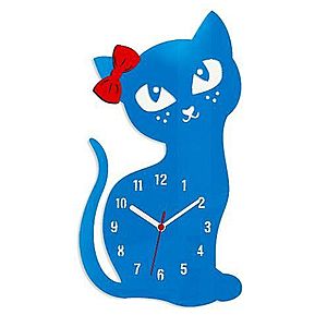Nástenné hodiny Cat modré vyobraziť