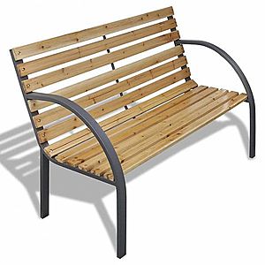 Železná záhradná lavička s drevenými latkami vyobraziť