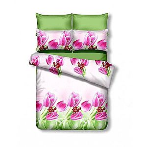 Obojstranná posteľná bielizeň z mikrovlákna DecoKing Sharla bielo-ružovo-zelená vyobraziť