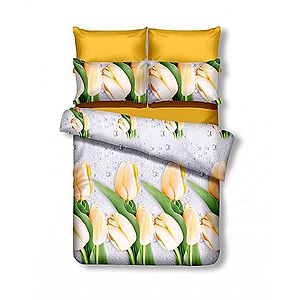 Obojstranná posteľná bielizeň z mikrovlákna DecoKing Tulip bielo-žltá vyobraziť