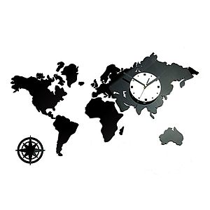 3D nalepovacie hodiny Continents čierno-biele vyobraziť