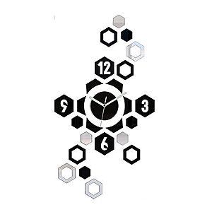 3D nalepovacie hodiny Hexagon čierno-zrkadlové vyobraziť