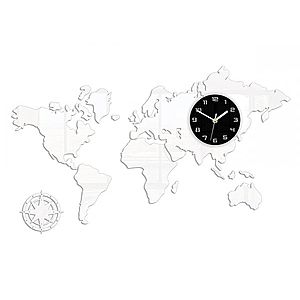 3D nalepovacie hodiny Mapa sveta biele vyobraziť