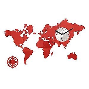 3D nalepovacie hodiny Mapa sveta červené vyobraziť