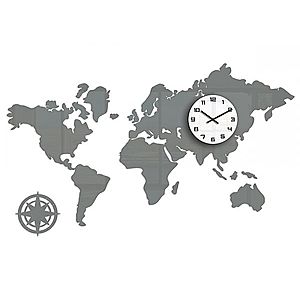 3D nalepovacie hodiny Mapa sveta sivé vyobraziť