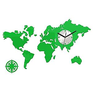 3D nalepovacie hodiny Mapa sveta zelené vyobraziť