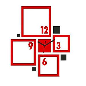 3D nalepovacie hodiny Quadrat červeno-čierne vyobraziť