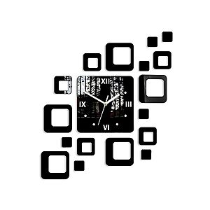 3D nalepovacie hodiny Roman Quadrat čierne vyobraziť