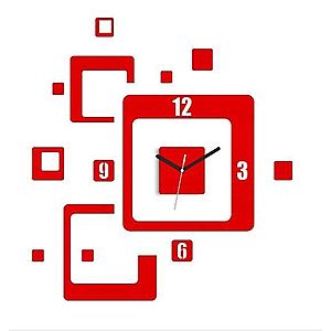 3D nalepovacie hodiny Trio Quadrat červené vyobraziť