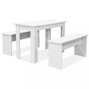 Jedálenský stôl s lavicami Dekorhome Biela vyobraziť