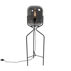 Dizajnová stojaca lampa čierna s dymovým sklom - Bliss vyobraziť