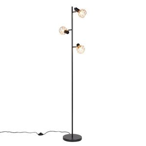 Stojacia lampa čierna s medenými 3-svetlami - Mesh vyobraziť