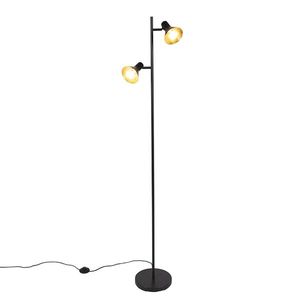 Moderná stojaca lampa čierna so zlatými 2-svetlami - Magno vyobraziť
