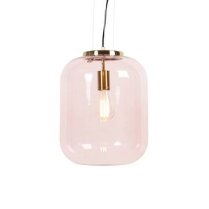 Art Deco závesná lampa mosadz s ružovým sklom - Bliss vyobraziť