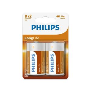 Philips Philips R20L2B/10 - 2 ks Zinkochloridová batéria D LONGLIFE 1, 5V 5000mAh vyobraziť