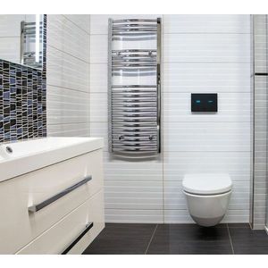 Sanela - Elektronický dotykový splachovač WC s elektronikou ALS do montážneho rámu SLR 21, farba skla REF 9005 čierna, podsvietenie biele, 24 V DC vyobraziť