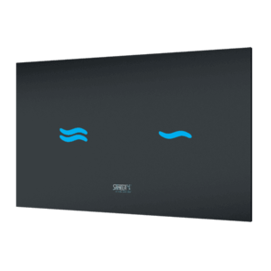 Sanela - Elektronický dotykový splachovač WC s elektronikou ALS do montážneho rámu SLR 21, farba skla REF 9005 čierna, podsvietenie modré, 24 V DC vyobraziť