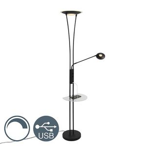 Stojacia lampa čierna s čítacím ramenom vrátane LED a USB portu - Sevilla vyobraziť