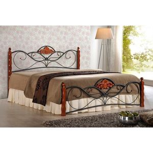 Kovová posteľ Valentina 160x200 manželská posteľ antická čerešňa/čierna vyobraziť