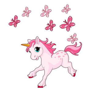 Nástenné detské samolepky Ambiance Pink Unicorn and Papillons vyobraziť