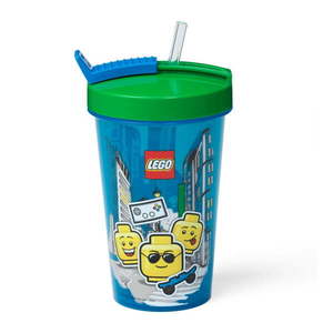 Modrý téglik so zeleným vekom a slamkou LEGO® Iconic, 500 ml vyobraziť