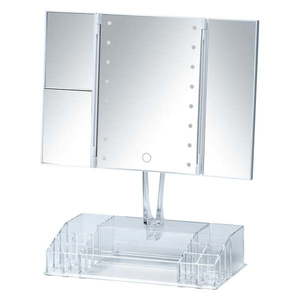 Biele rozkladacie kozmetické zrkadlo s LED podsvietením a organizérom na make-up Fanano vyobraziť