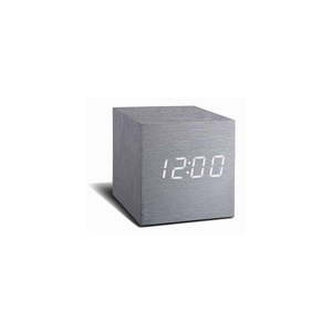 Sivý budík s bielym LED displejom Gingko Cube Click Clock vyobraziť