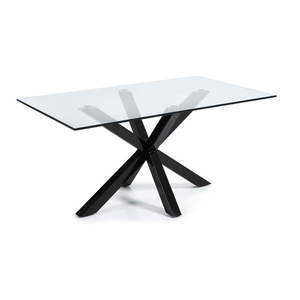Jedálenský stôl so sklenenou doskou Kave Home s čiernym podnožím, 160 x 90 cm vyobraziť