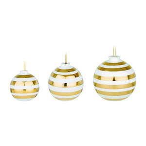 Súprava 3 bielych keramických vianočných ozdôb na stromček s detailmi v zlatej farbe Kähler Design Omaggio vyobraziť