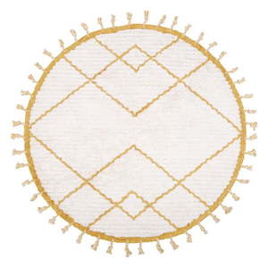 Bielo-žltý bavlnený ručne vyrobený koberec Nattiot Come, ø 120 cm vyobraziť