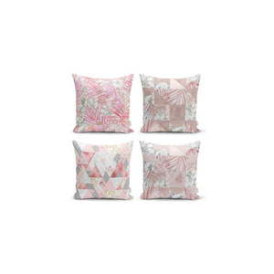 Súprava 4 dekoratívnych obliečok na vankúše Minimalist Cushion Covers Pink Leaves, 45 x 45 cm vyobraziť