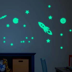 Sada nástenných detských svietiacich samolepiek Ambiance Rockets Stars and Planets vyobraziť