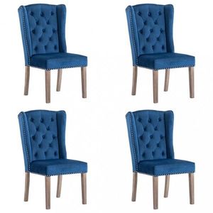 Jedálenská stolička 4 ks zamat / kaučukovník Dekorhome Modrá vyobraziť