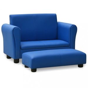 Detská sedačka s podnožkou umelá koža Dekorhome Modrá vyobraziť