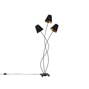 Dizajnová stojaca lampa čierna so zlatým 3-svetlom - Melis vyobraziť