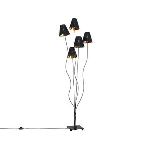 Dizajnová stojaca lampa čierna so zlatým 5-svetlom - Melis vyobraziť