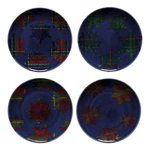 Súprava 4 modro-červených dezertných tanierov z kameniny Casafina Snowflake, ø 21, 6 cm vyobraziť