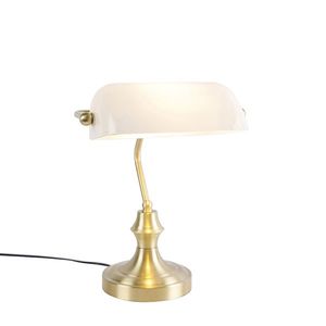 Klasická notárska lampa zlatá s opálovým sklom - Banker vyobraziť