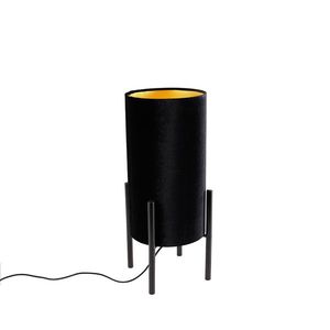 Dizajnová stolná lampa čierny zamatový odtieň čierna so zlatou - Rich vyobraziť