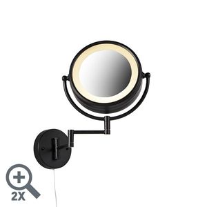 Dizajnové nástenné zrkadlo čierne vrátane LED nastaviteľného IP44 so sťahovacou šnúrou - Vicino vyobraziť