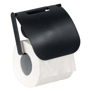 Čierny nástenný držiak na toaletný papier Wenko Static-Loc® Plus vyobraziť