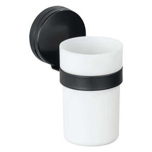 Čierno-biely nástenný pohárik na kefky Wenko Static-Loc® Plus vyobraziť