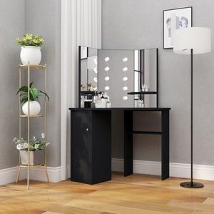 Rohový toaletný stolík s LED Dekorhome Čierna vyobraziť