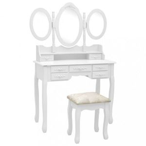 Toaletný stolík s taburetom Dekorhome Biela vyobraziť
