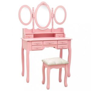 Toaletný stolík s taburetom Dekorhome Ružová vyobraziť