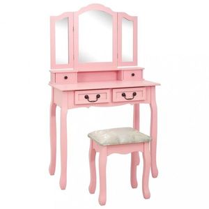 Toaletný stolík s taburetom Dekorhome Ružová vyobraziť